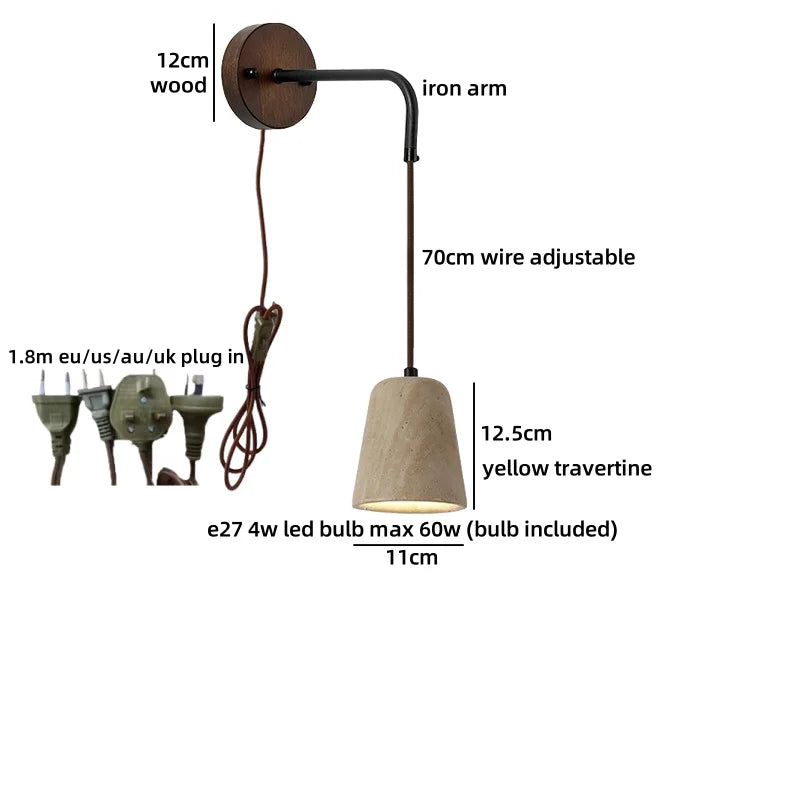 Axyaa White Glass Wall Lights with Yellow Stone Art - Pull Chain Switch, LED, Wabi Sabi Style
