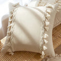Axyaa Beige Cotton Weave Fringed Cushion Cover for Home Decor