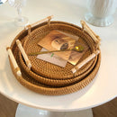 Axyaa Handmade Rattan Fruit Basket Tea Tray Organizer