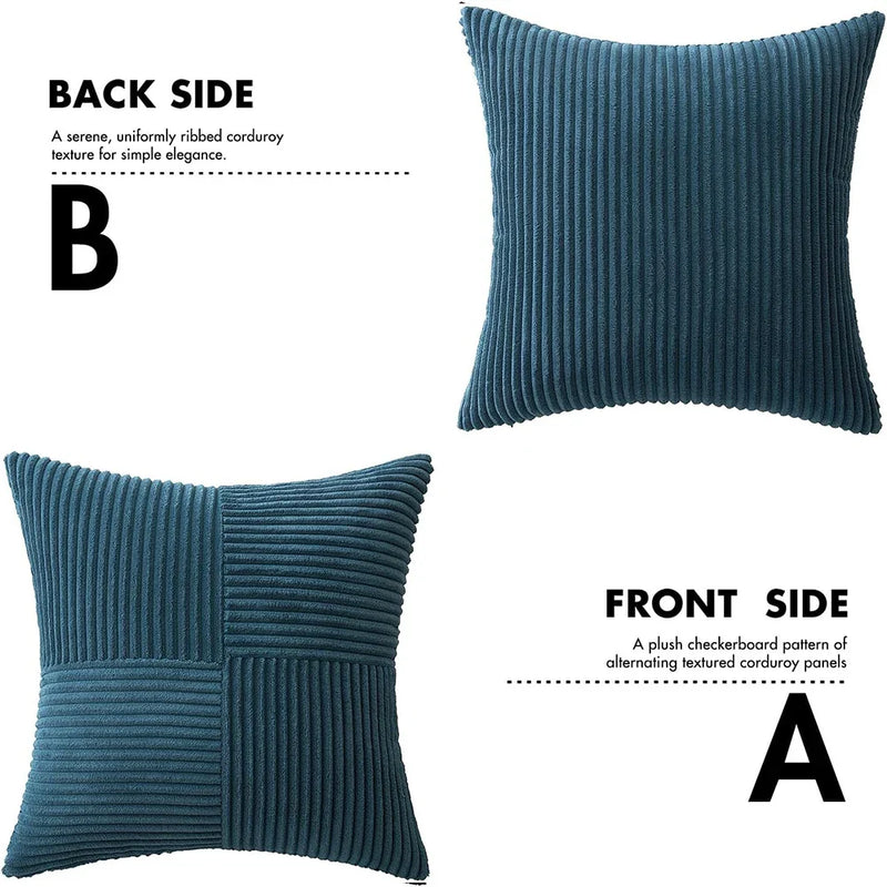 Axyaa Blue Corduroy Striped Throw Pillow Covers for Living Room, Bed and Sofa