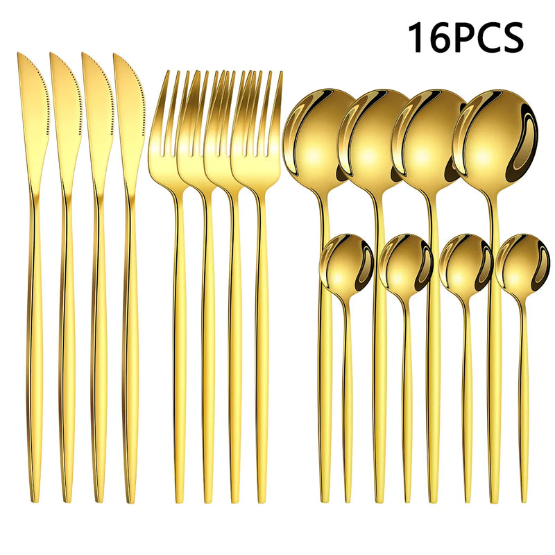 Axyaa 16-Piece Stainless Steel Tableware Set for Home, Hotel, and Restaurant