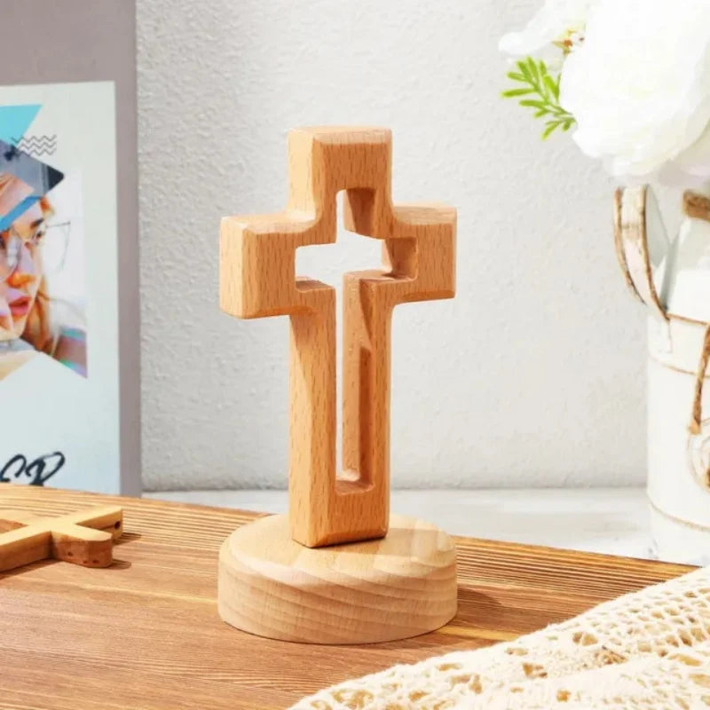Axyaa Wood Cross Crucifix with Standing Jesus, Religious Christian Ornament
