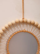 Axyaa Wooden Beads Wall Mirror Boho Nordic Home Decor for Living Room & Bedroom