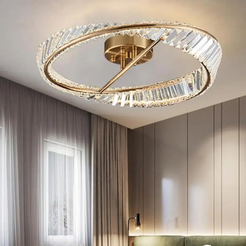 Axyaa Diamond Luster Crystal Rings LED Ceiling Light Gold Luxurious Ceiling Lamp