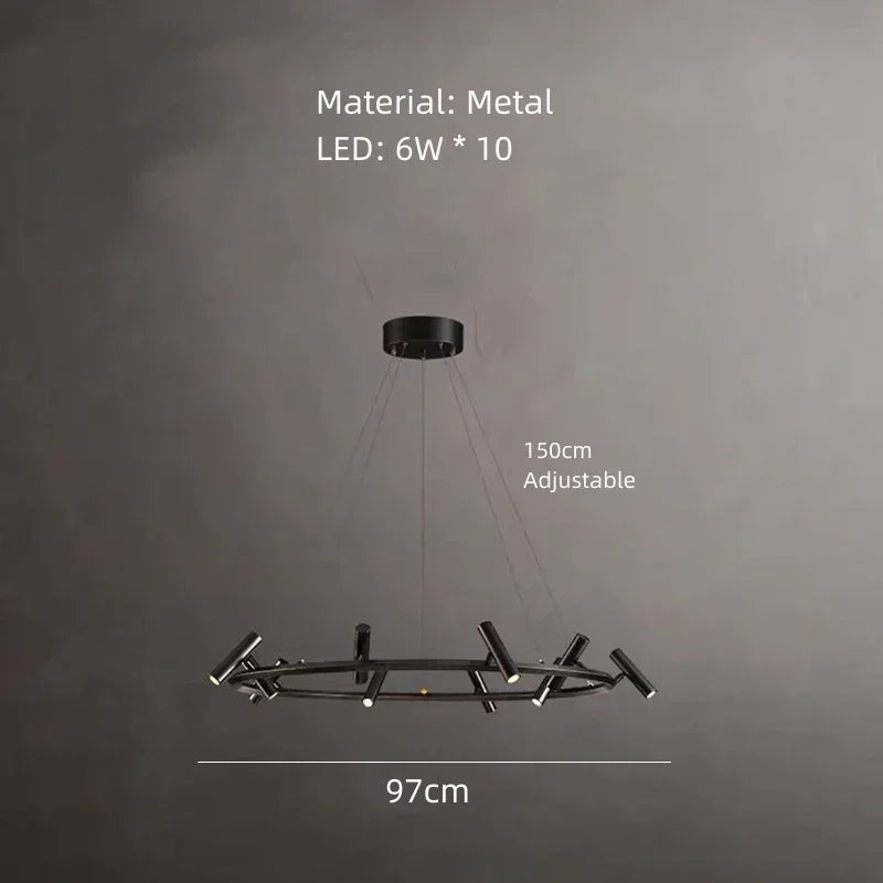 Axyaa Round Black Metal Chandelier - Adjustable LED Pendant Light for Home Lighting