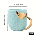 Axyaa Golden Mermaid Tail Ceramic Cup | 400ML Creative Tea Coffee Milk Mug