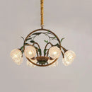 Axyaa Nordic Floral Chandelier: Green Leaf Glass Pendent Lamp