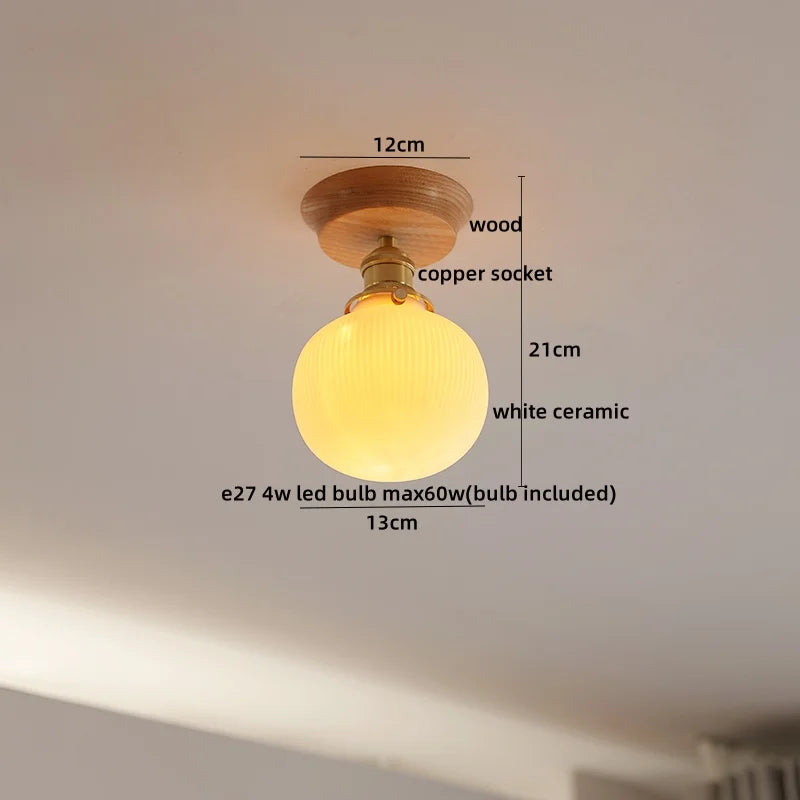 Axyaa Glass Wood LED Ceiling Lamp for Home Restaurant Living Room Decor
