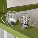 Axyaa Double Layer Glass Cup: Christmas Cup Coffee Mug Juice Milk Water Xmas Gift