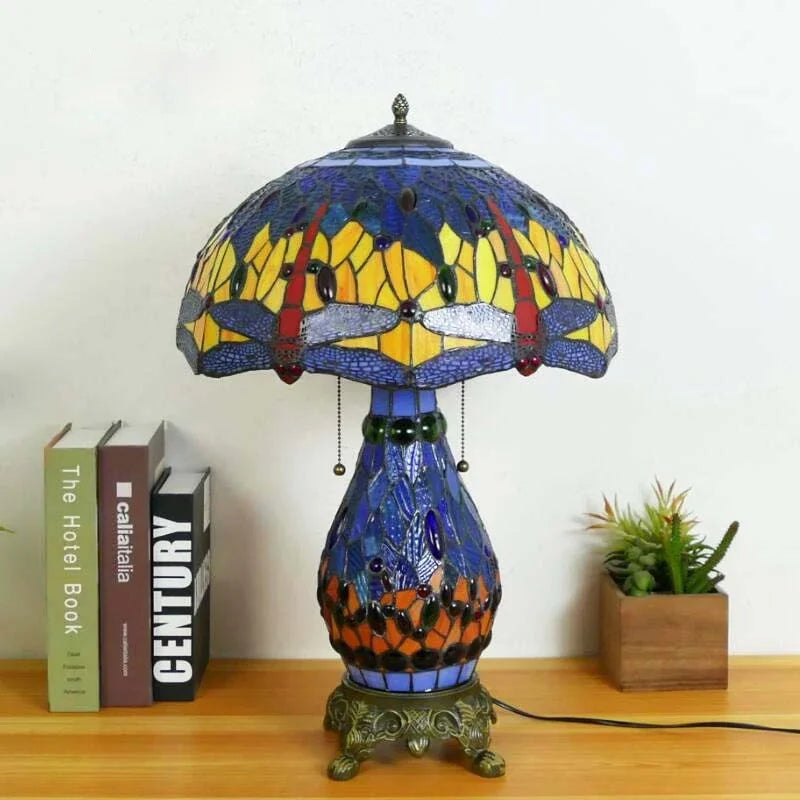 Stained Glass Dragonfly Table Lamp by Axyaa