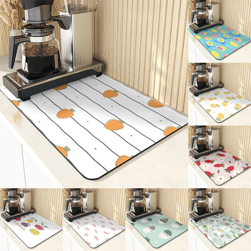Axyaa Cartoon Pattern Kitchen Drying Mat - Non-Slip Table Coasters & Placemat