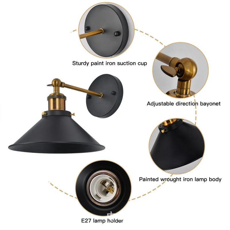 Axyaa Rotable Angle Vintage Wall Lamp Rust Retro Industrial Light