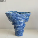 Axyaa Blue Hammer Patterned Ceramic Vase for Room Aesthetic Decor