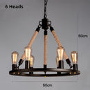 Axyaa Hemp Rope Chandelier: American Country Style Antique Black Wrought Iron Lighting