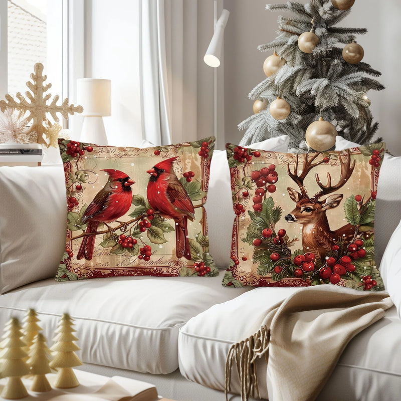 Axyaa Retro Christmas Reindeer Pillowcase Cover