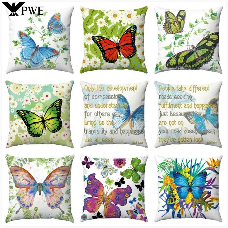 Axyaa Butterfly Print Cushion Cover 45x45cm - Farmhouse Stylish Home Decor Pillow Cover