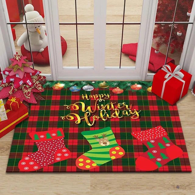 Axyaa Christmas New Year Entrance Door Mat Non-Slip Floor Decor