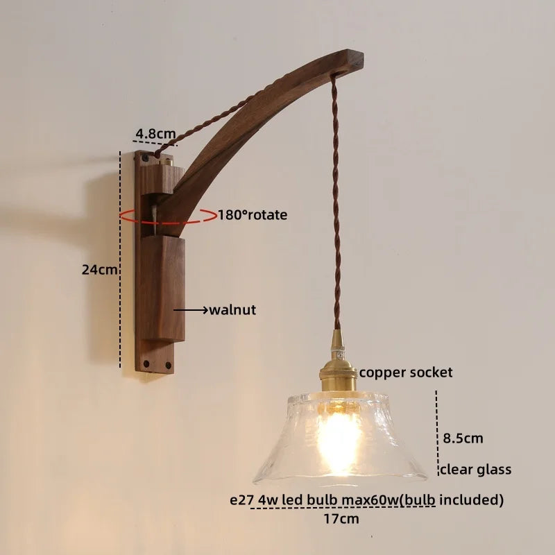 Axyaa Nordic LED Wall Sconce Walnut Copper Stair Light - Modern Home Decor