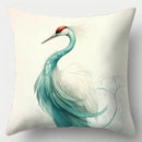 Axyaa Green Crane Pillow Covers, 17.7" Square, Contemporary Polyester Fabric, Blue Teal Feather Design