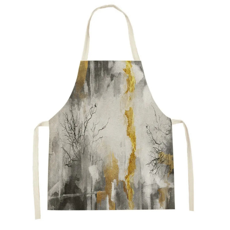 Axyaa White Gold Mountain View Kitchen Apron for Home Cooking and Baking