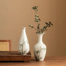 Axyaa Bamboo Flower Vase: Hand Drawn Green Decoration for Living Room Bouquets