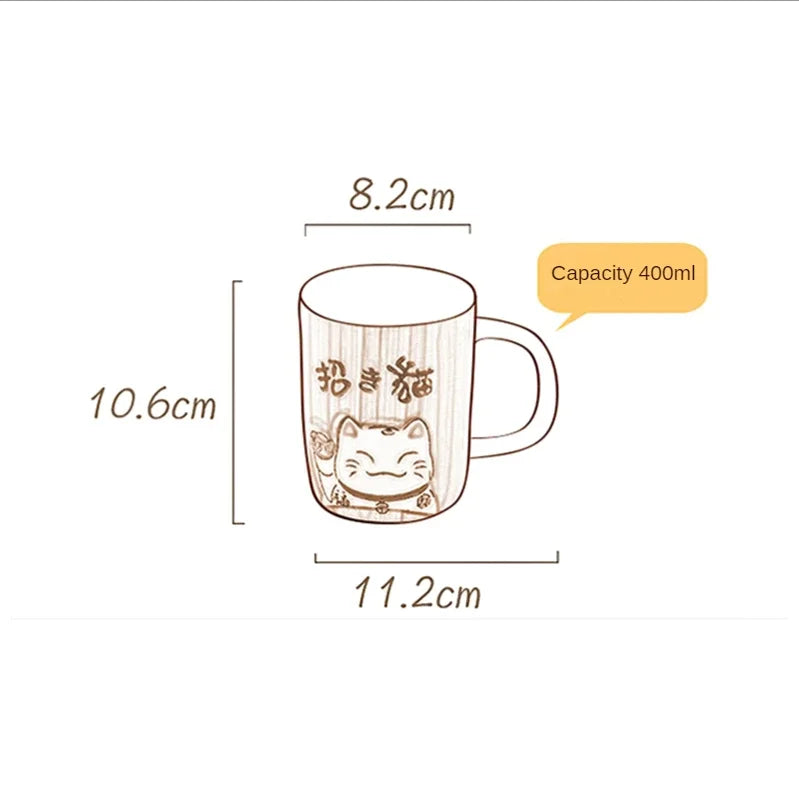 Axya Lucky Cat Ceramic Mug 400ML - Home Office Drinkware Tea Cup
