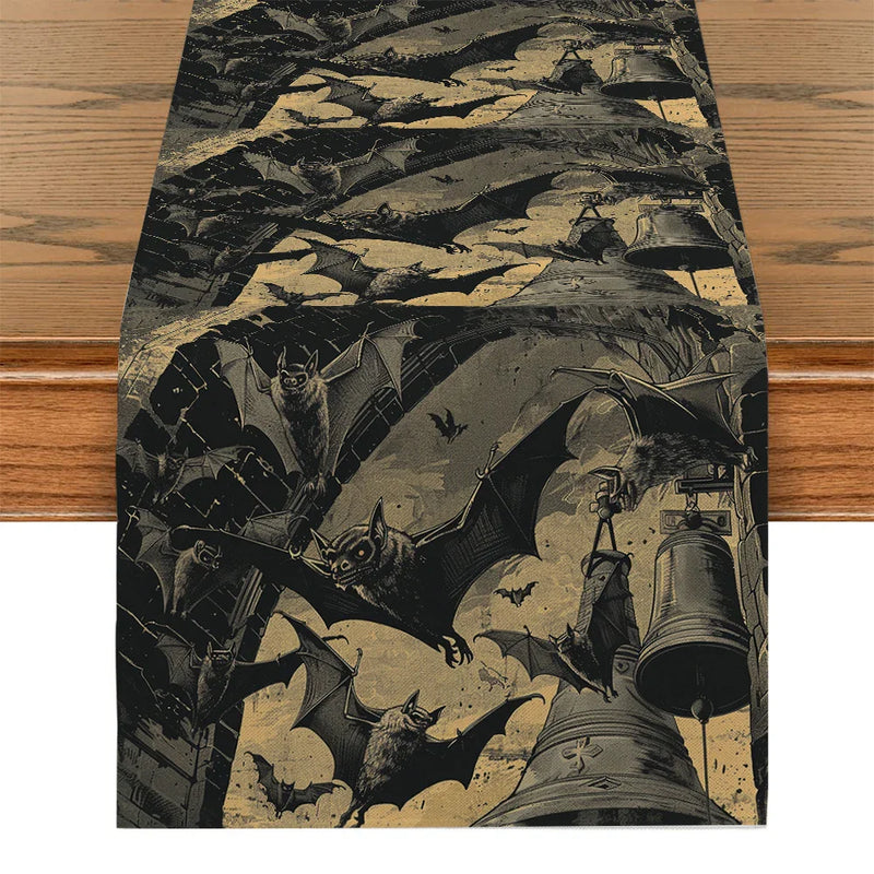 Axyaa Halloween Bat Table Runner for Kitchen Holiday Party Decor