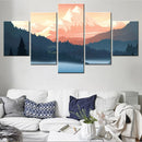 Axyaa Mountain Lake Scenery 5-Piece Canvas Wall Art Set