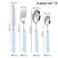 Axyaa 24-Piece Pearl Handle Luxury Cutlery Set - Stainless Steel Knife Fork Spoon Shell Spoon Kit