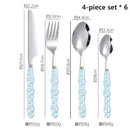 Axyaa 24-Piece Pearl Handle Luxury Cutlery Set - Stainless Steel Knife Fork Spoon Shell Spoon Kit