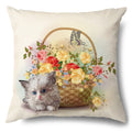 Axyaa Cartoon Kitty Cat Linen Pillowcase for Bed, Couch, and Sofa Décor