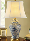 Axyaa Porcelain Table Lamp - Blue White - Large - Bedroom Living Room