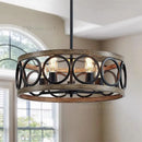 Axyaa Farmhouse Wood Grain Circular Chandelier - Retro Industrial Iron Art Ceiling Light