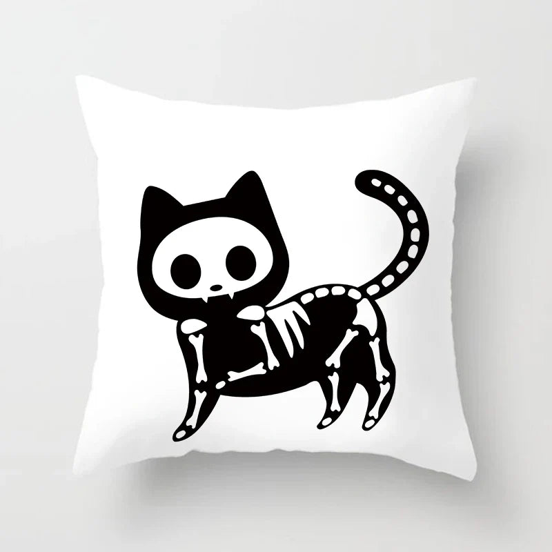 Skull Cat Black Pillowcase 45x45cm Home Decor for Sofa & Car - Axyaa