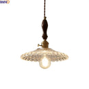 Axyaa Copper Glass LED Pendant Lights with Wood Handle, Modern Hanging Lamp for Home Décor.