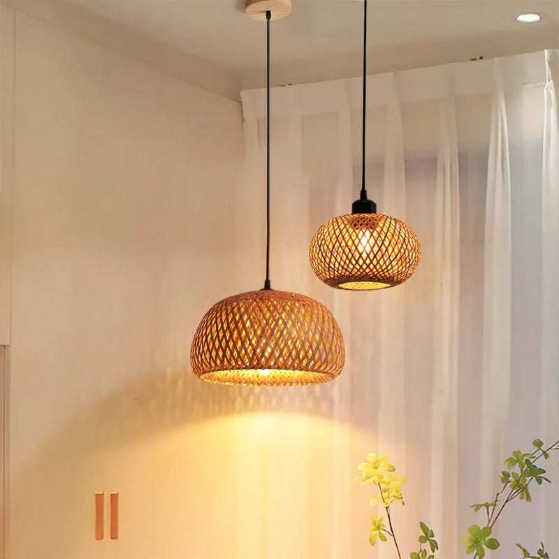 Rattan Bamboo Pendant Chandelier by Axyaa for Indoor Dining Room Lighting