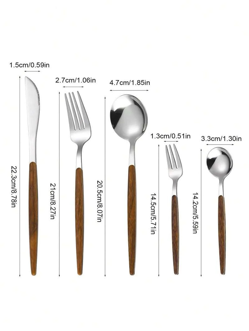 Axyaa Stainless Steel Cutlery Set with Portuguese Wood Grain Handle