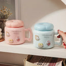 Axyaa Cartoon Ceramic Breakfast Coffee Mug with Lid for Home and Office