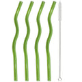 Axyaa Wavy Glass Straws Set with Brush, Colorful Drinkware for Kitchen, Party, Bar