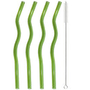 Axyaa Wavy Glass Straws Set with Brush, Colorful Drinkware for Kitchen, Party, Bar