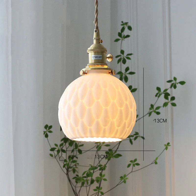 Axyaa Ceramic LED Pendant Light - Modern Copper Hanging Lamp