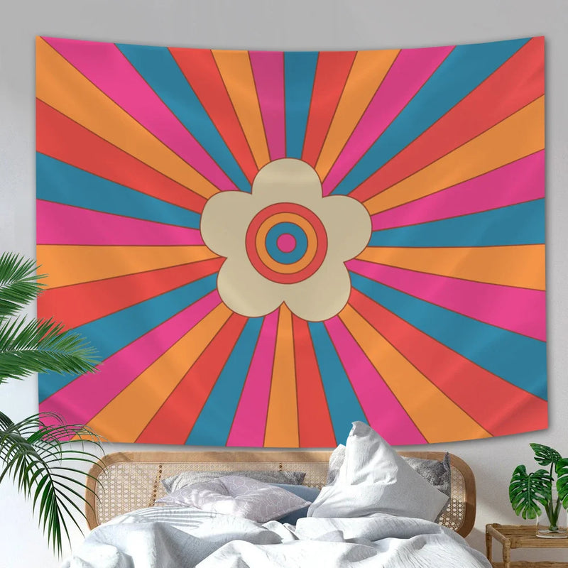 Boho Sun Moon Phase Rainbow Tapestry by Axyaa - Bedroom Decor Bedspread