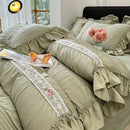 Korean Princess Style Lace Ruffles Wedding Bedding Set by Axyaa