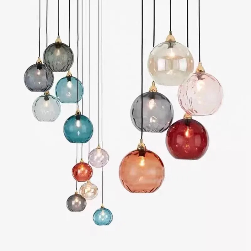 Axyaa Glass Ball Chandelier Lamp in Pink, Smoke Gray, Blue & Green for Living Room