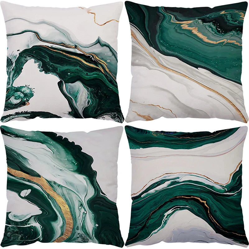 Luxurious Green Marble Texture Pillowcase Set for Home Decoration by Axyaa