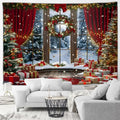 Winter Wonderland Tapestry: Christmas Tree Garland Window Wall Hanging by Axyaa