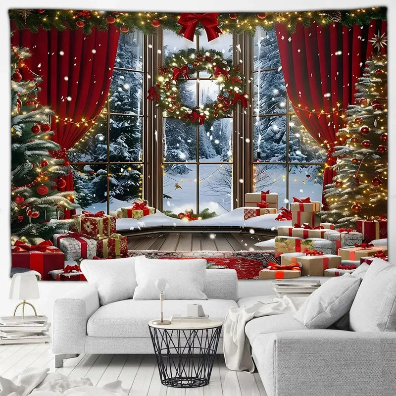 Winter Wonderland Tapestry: Christmas Tree Garland Window Wall Hanging by Axyaa