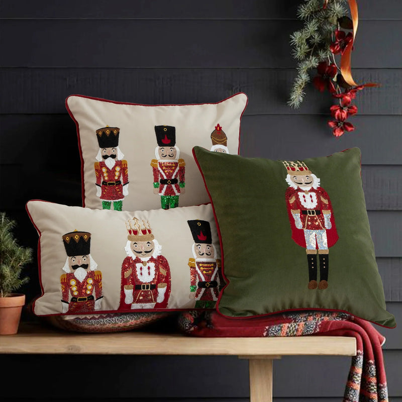 Axyaa Velvet Christmas Pillow Cover Snow Tree Embroidery Rustic Decor