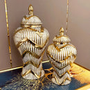 Axyaa Gold Plaid Ceramic General Jar - Luxury Artwork Storage Vase