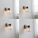 Axyaa Clear Glass LED Wall Light Fixture Walnut Wood Bedside Lamp Nordically Modern